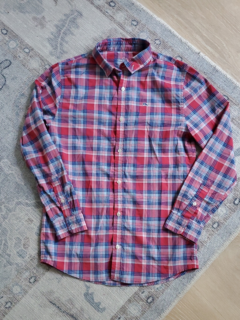 Vineyard Vines Boys performance plaid button up shirt SzM (12-14)